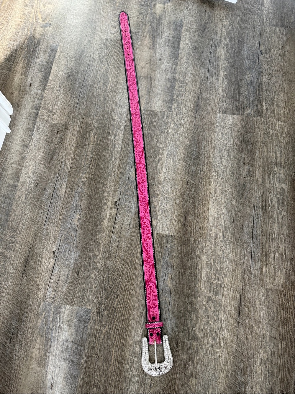 Pink Embossed Women’s Belt with Decorative Buckle